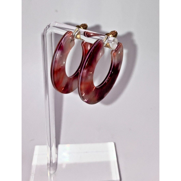 Pink White Mosaic Resin Hoop 1 5/8" Earrings! - Picture 2 of 10